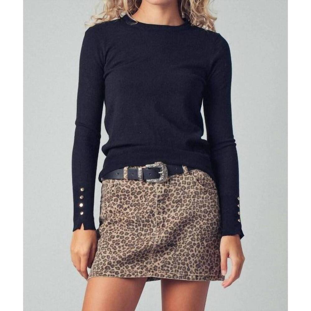 NEW TREND:NOTES luxe button-cuff fitted knit top in black